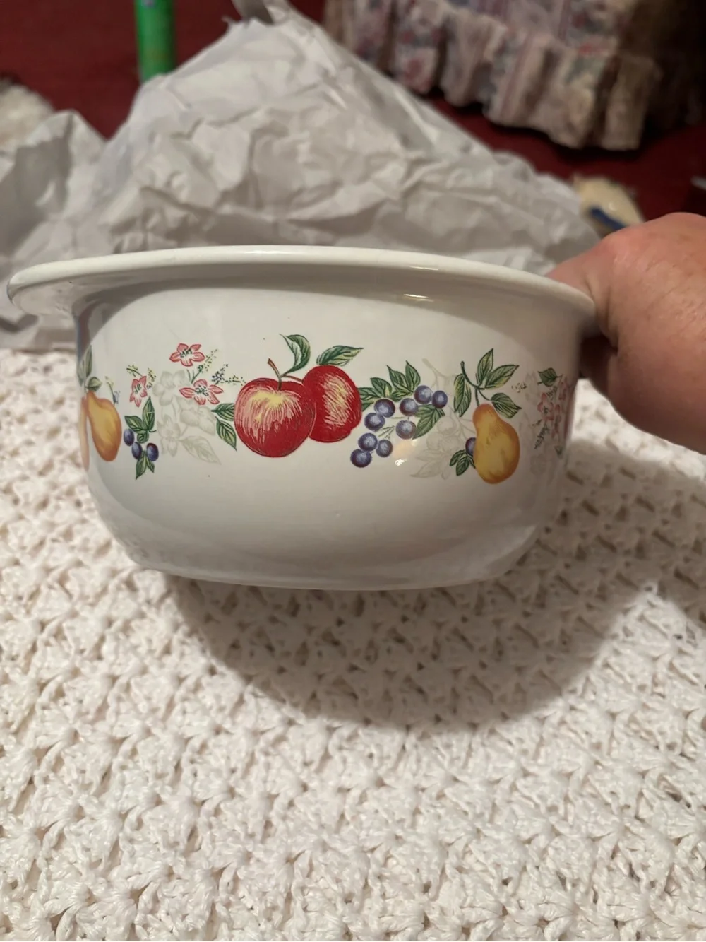 Corelle White Covered Casserole with Fruit Motif